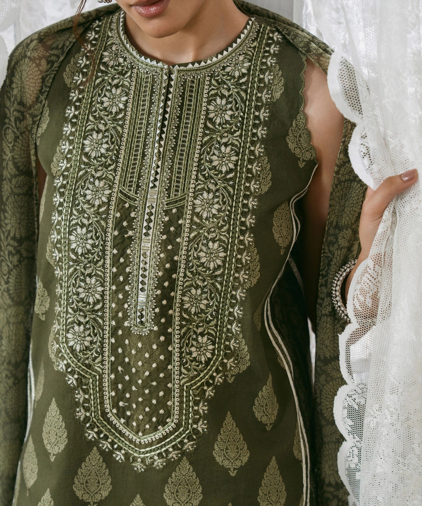 3 Piece - Embroidered Cotton Suit