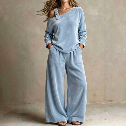 Off-shoulder Suit Women's Velvet Casual Two-Piece Set Soft Comfortable Outfit Daily Clothing