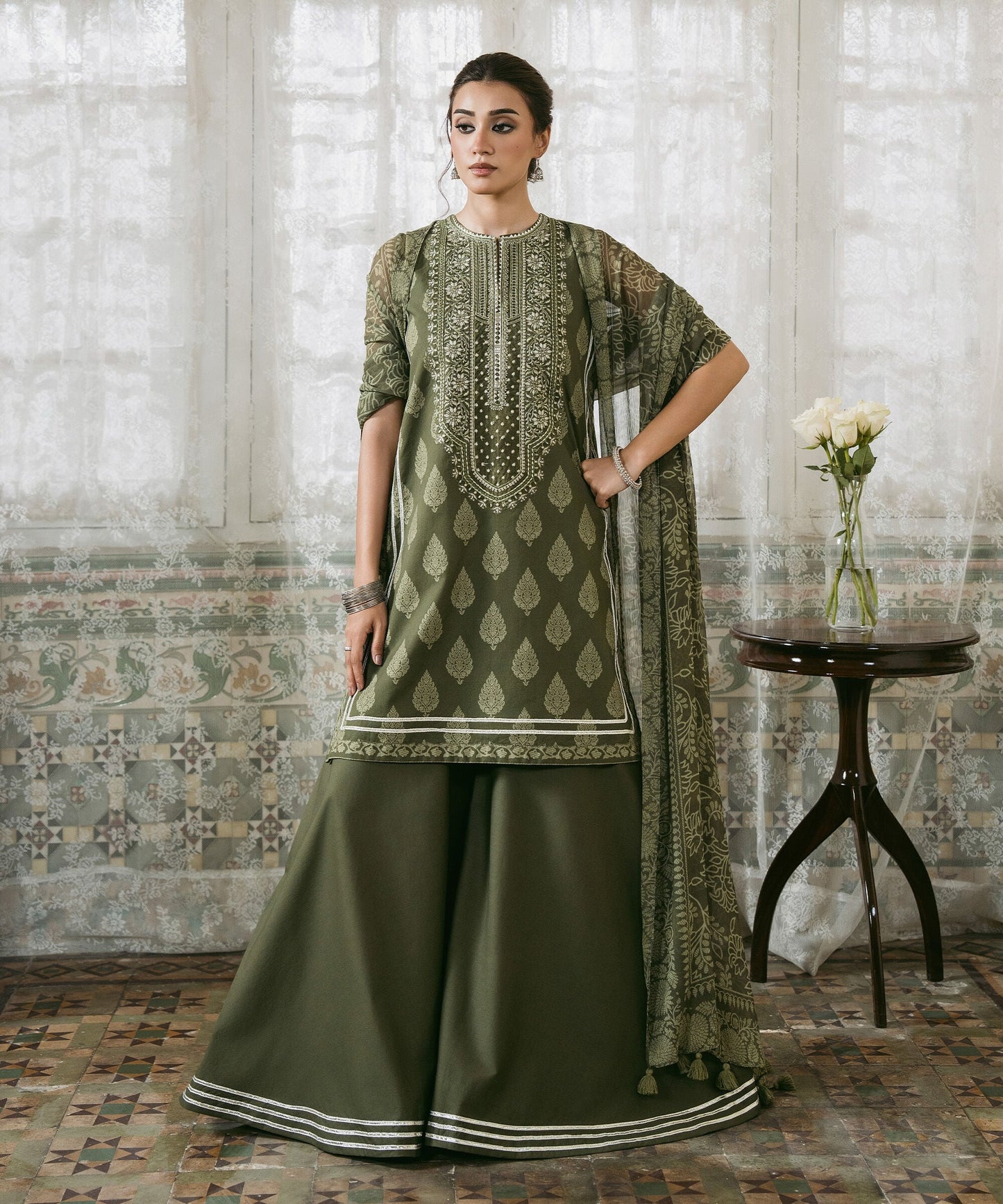 3 Piece - Embroidered Cotton Suit